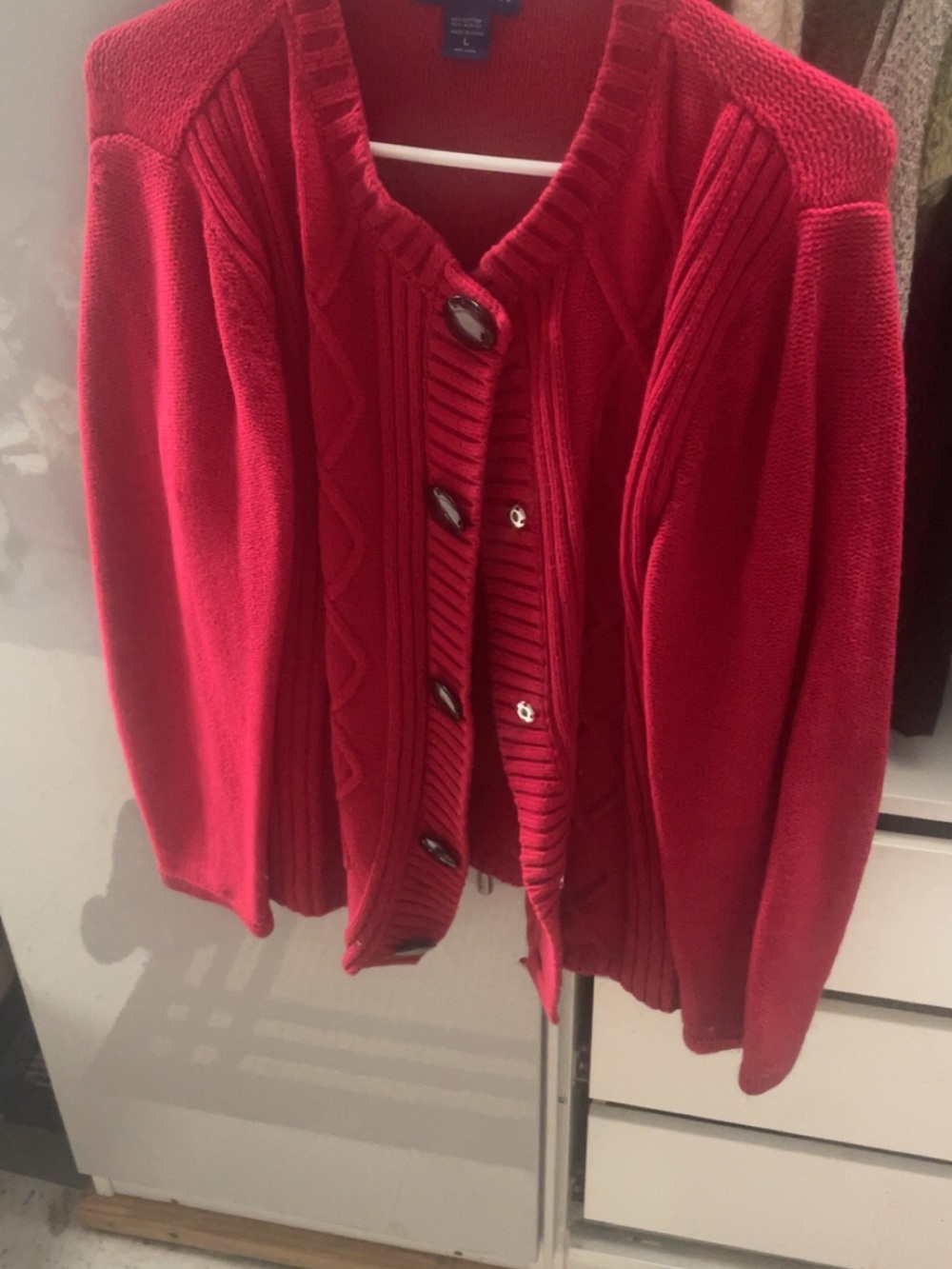 Karen Scott Bright Red Button-Front Knit Cardigan